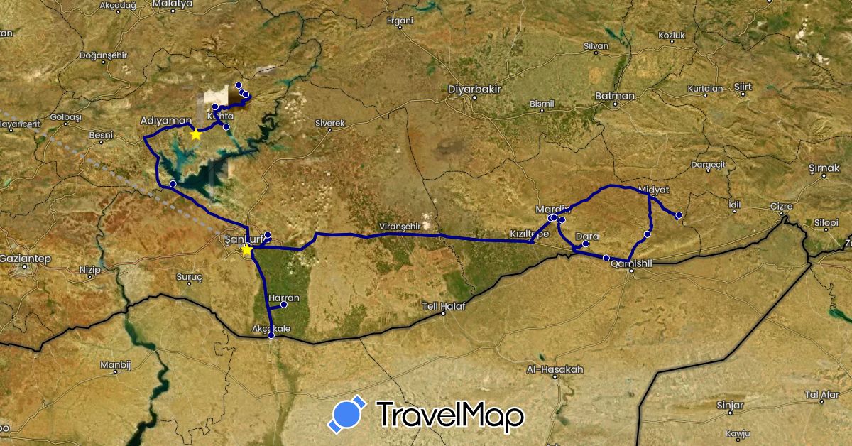 TravelMap itinerary: driving, plane, volo internazionale in Italy, Turkey (Asia, Europe)