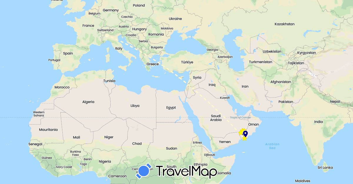 TravelMap itinerary: driving, volo internazionale in Italy, Oman (Asia, Europe)