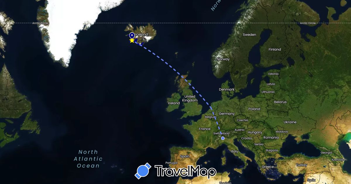 TravelMap itinerary: driving, volo internazionale in Iceland, Italy, Netherlands (Europe)